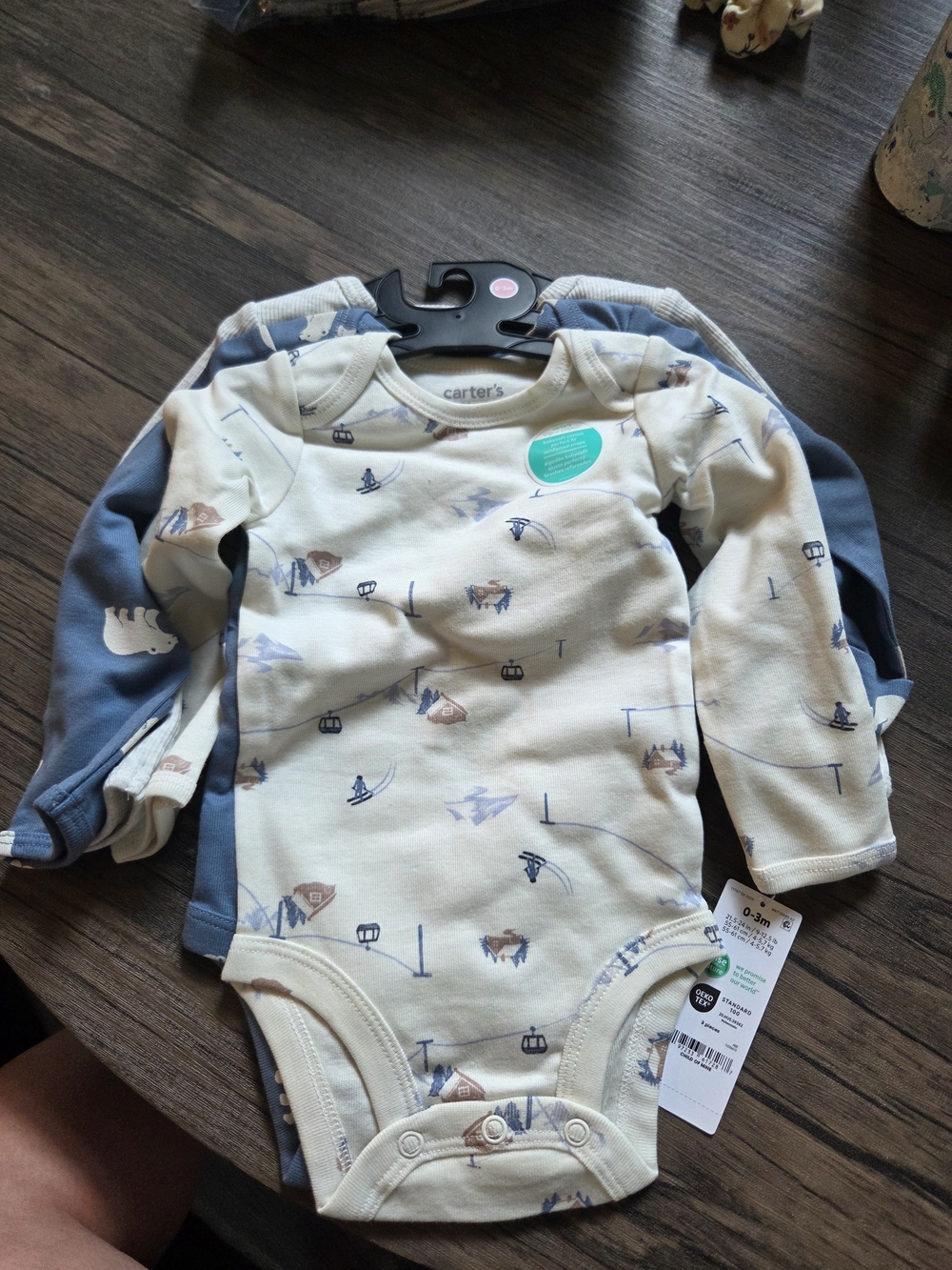 Carter's Cream and Blue Long Sleeve Bodysuit Set